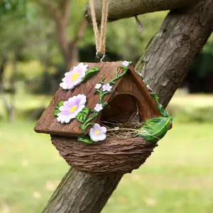 Creative Garden Resin Birdhouse Statue Decoration, Multifunctional Outdoor Home Hanging Ornament, Forest Balcony Nest, Perfect Gift