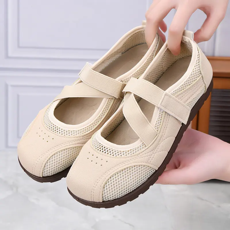 Women's Mesh Flat Walking Footwear - Breathable Casual Summer Sneakers with Adjustable Crisscross Straps, Soft Anti-Slip Sole, Ideal for Daily Commute