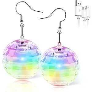 Disco Ball Earrings 16 Light Modes Rechargeable Light up Earrings LED Earrings Ball for Women Disco Party Dance Accessories