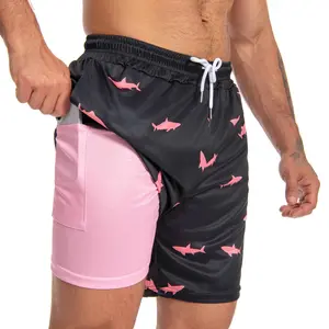 Mens Swim Trunks with Compression StretchBeach Shorts with Pockets No-Chafing BoardShorts, Breathable Fit Hawaii Beach Shorts SwimwearBathing Suits Sports Shorts