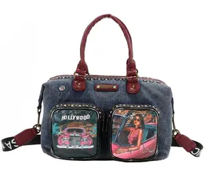 NICOLE LEE HOLLYWOOD DRIVE WASHED DENIM HANDBAG