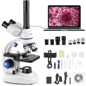 VEVOR Trinocular Microscope, 40-5000X Magnification, Professional Compound Microscope for Adult with Phone Adapter, LED Light, Aluminum Alloy Body, for Lab, School, Home, Education