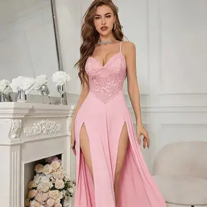 Stunning Sheer Maxi Nightgown! Double High Slit & Lace Detail, Perfect for Romantic Nights