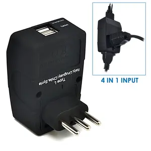 Italy Travel Adapter - Type L - 4 in 1 - 2 USB Ports (GP4-12A)