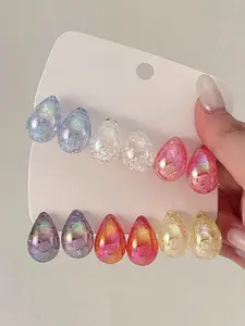 Random Color Ice Crack Design Dangle Earrings, Cute Water Drop Shaped Earrings for Women & Girls, Fashion Jewelry for Party, Daily Decor, Trendy All-match & Exquisite Jewelry for Birthday Gift