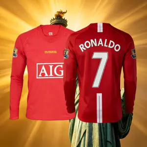 07 08 Short Long Sleeve CR7 Ronaldo Home And Away Retro Soccer Jersey Red And Black Fans Version
