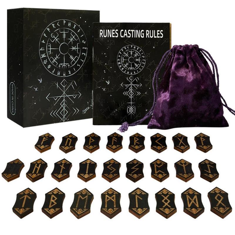 Wooden Runes Set, 25pcs/set Wooden Runes Set with Instructions ...