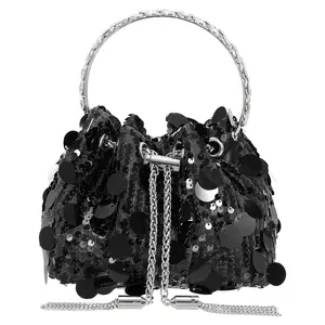 Convgo Sparkly Sequin Evening Bag Clutch Purse for Women, Tassel Drawstring Evening Handbag Crossbody Bag for Party Bride Guest Formal
