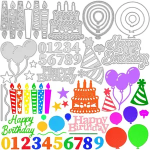 30 count Dies Cut, Metal Happy Birthday Cake  Dies Happy Birthday Balloons Cake Stencils for Party Card Making Balloons Party Invitation Card Album Scrapbooks Crafts