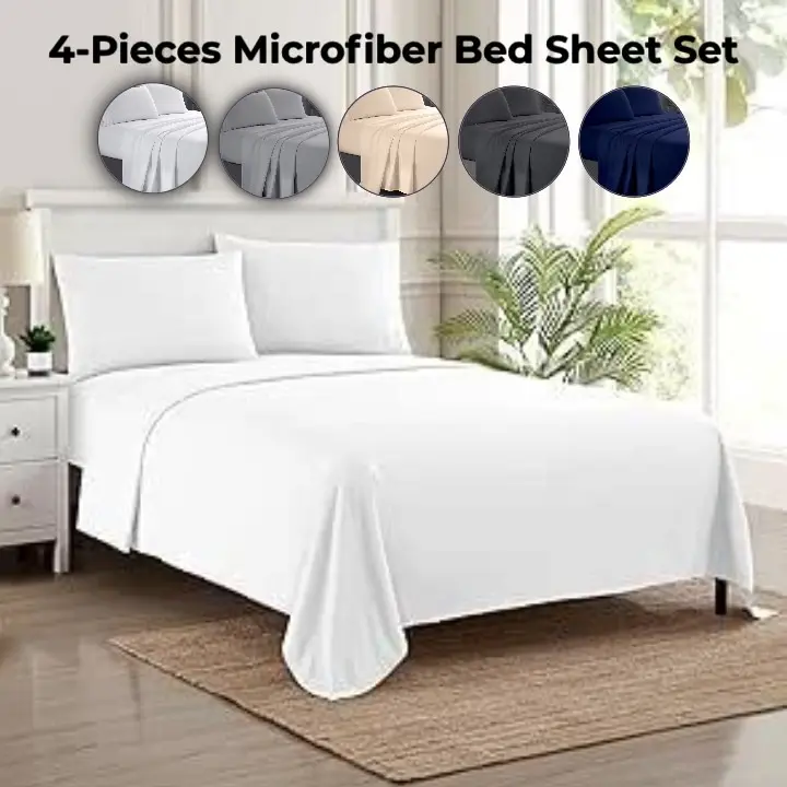 Luxury 4-Piece Microfiber Bed Sheet Set Lightweight, Wrinkle-Free Super Soft 14'' Deep Pockets  Elegant Colors All US Sizes Easy Care