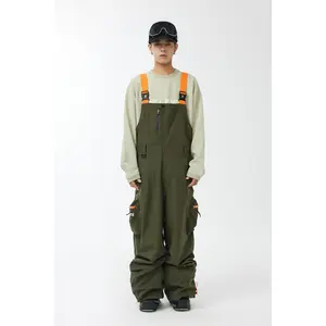CHILLWHITE Oversize Snow Bib Pants - Army Green / Orange