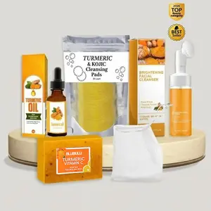 Turmeric Skin Care Kit, 5 Counts/set Facial Cleansing Pads & Soap & Oil & Cleansing Mousse & Facial Cleanser & Lathering Net, Skin Care Kit for Women & Men, Turmeric Face Wash