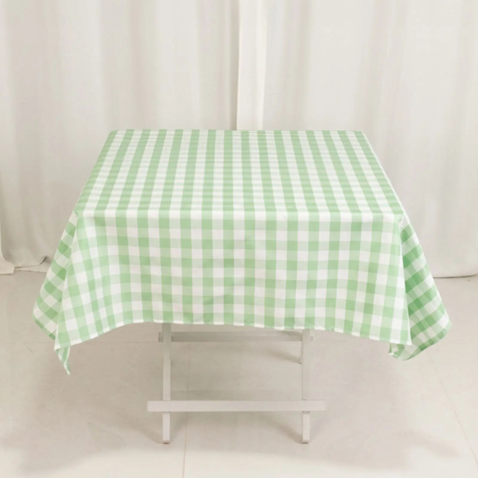Polyester Square Tablecloth - 54"x54" White/Sage Green Checkered Buffalo Plaid, Picnic Table Cover for Indoor Furniture & Outdoor Tables