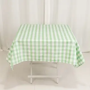 Polyester Square Tablecloth 54"x54" White/Sage Green Checkered Buffalo Plaid Table Cover