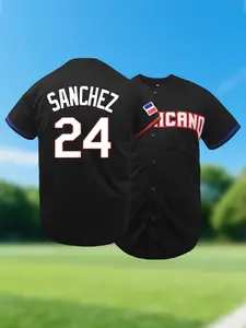 Men's Dominicana 24 Baseball Jersey, Classic Vintage Embroidery Design, Breathable Short Sleeve Cardigan, Unisex Hip Hop Clothes,Baseball Jersey Shirts forParty Baseball Gift, All Seasons Wear, Jersey Top