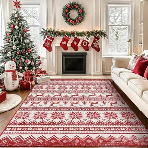 Snowflake & Elk Pattern Area Rug, 1 Count Non-slip Soft Floor Mat, Decorative Carpet for Home Living Room Bedroom, Home Decor