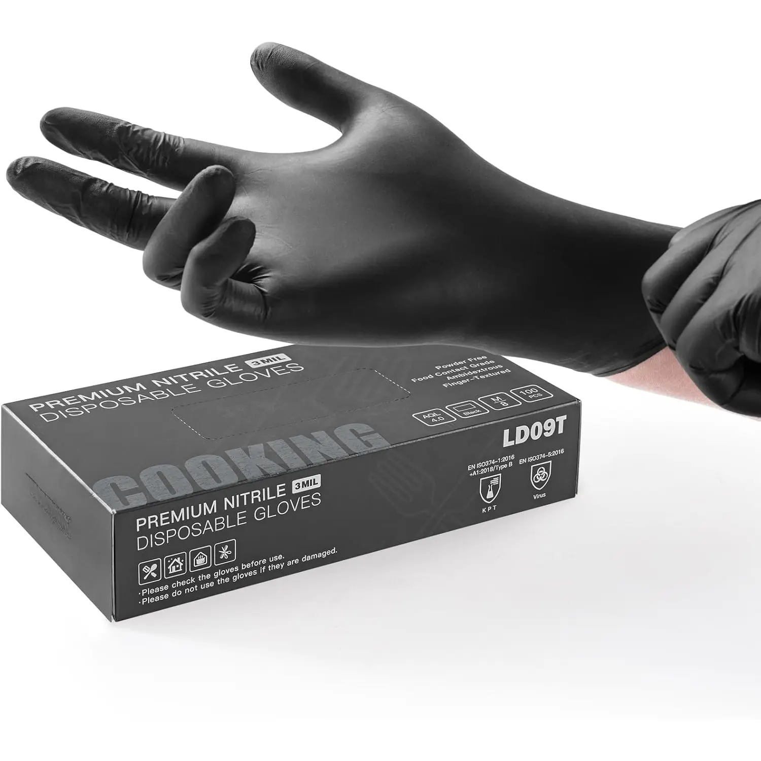 Safe Disposable  Gloves, Latex-Free, , -Free, Textured Fingertips, Cooking, Black,Small