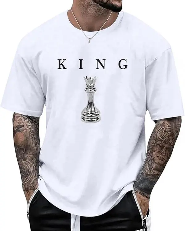 Men's Short-Sleeve Graphic T-Shirt - King Chess Design, Urban Letter Print, Designer Streetwear Top