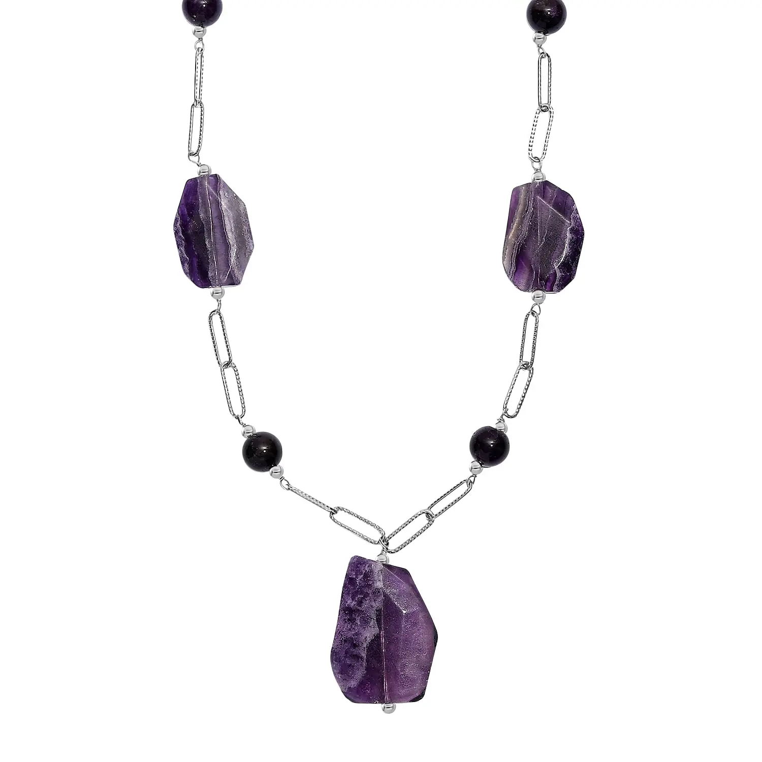 African Amethyst Necklace (20 Inches) in Stainless Steel 240.00 ctw