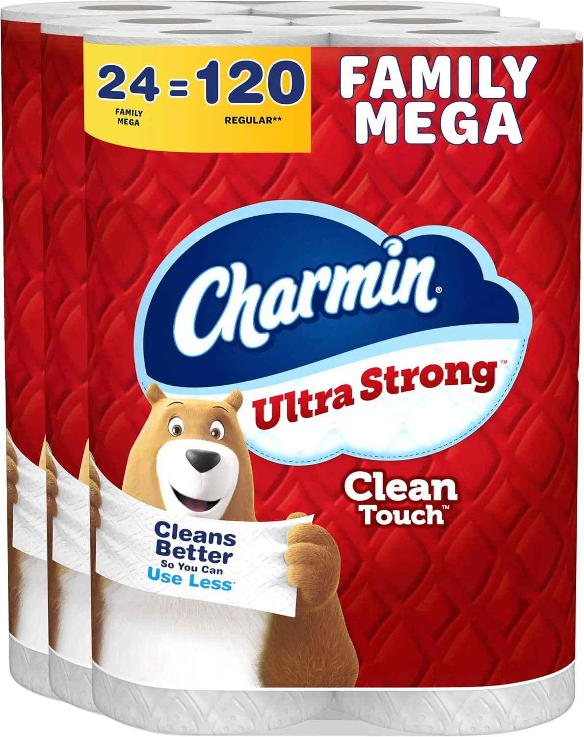 Charmin Ultra Strong Clean Touch Toilet Paper, 24 Family Mega Rolls = 120 Regular Rolls Charmin Ultra Strong Clean Touch Toilet Paper, 24 Family Mega Rolls = 120 Regular Rolls