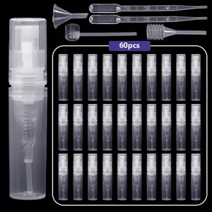 60pcs Empty Plastic Mini Mist Spray Bottles, Atomiser Pump, Plastic Pipette Dropper for Perfume and Lotion