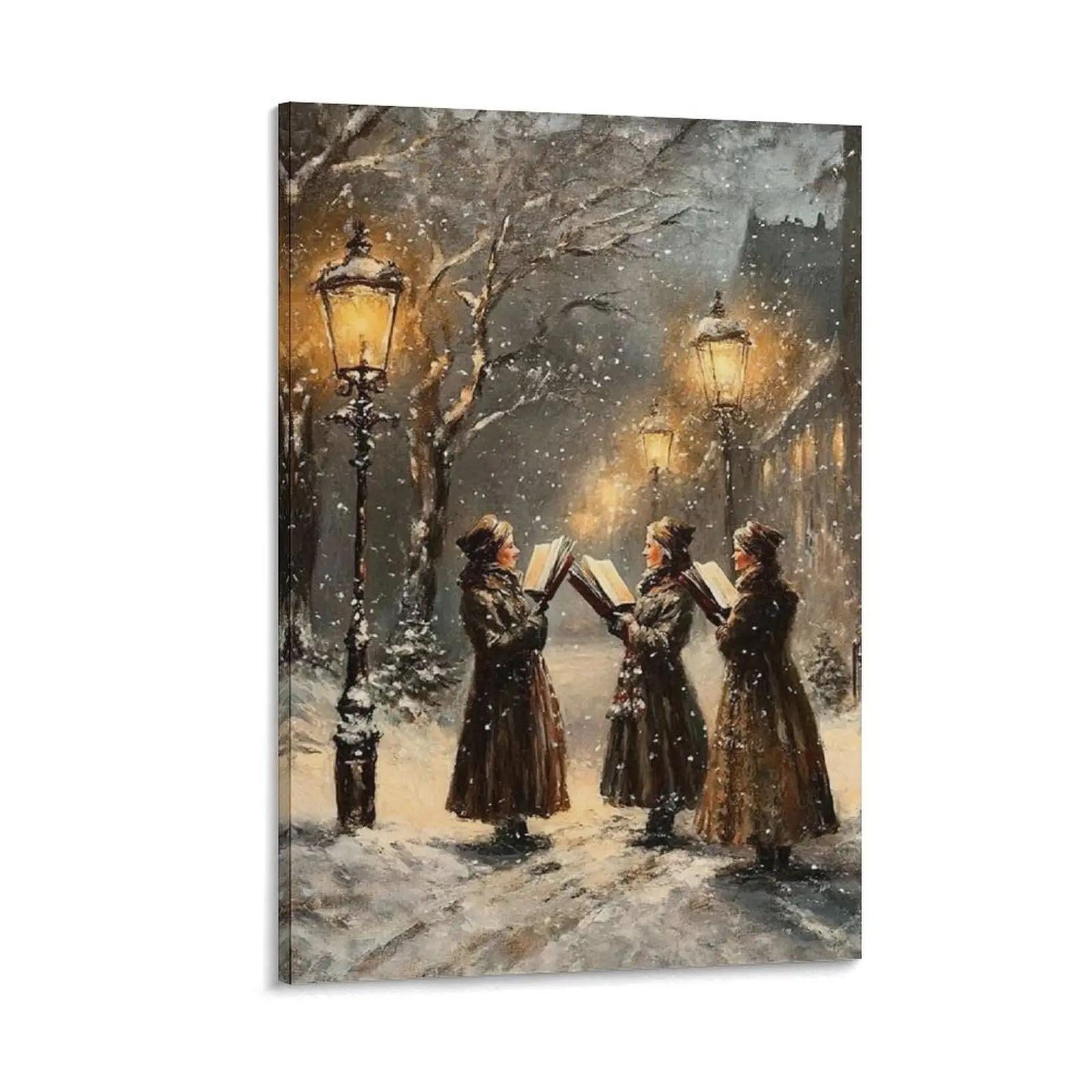 Vintage Christmas Wall Art. Snow Carolers Moody Poster. Winter Canvas for Holiday Decor. Ideal for Apartment, Dormitory. Poster Canvas Wall Art For Bedroom Decor Bar Office Room Decor Gift