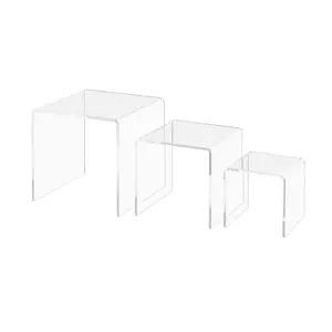 Acrylic Riser Display Stands Clear Plexiglass 3" 4" 5" High Square Retail Store Tabletop Showcase Platforms for Products and Merchandise 3 Pieces by 321 Plastics