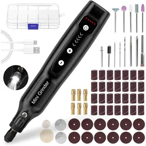 Mini Rotary Tool Set - 64Pcs Accessories 5 Speed 5000-18000rpm Mini Electric Grinder Kit 3.7V Rechargeable with Light for Engraving Grinding Polishing Cutting Black