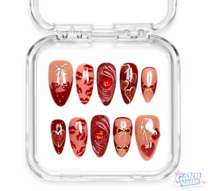 Gaku LOVE SPELL Handmade Press-On Nails, Cateye 3D Gel Design with Eco-Friendly & Reusability Features, Includes Nail Tips, Glue, Debonder, Sticky Tabs, File & Precision Cuticle Tool