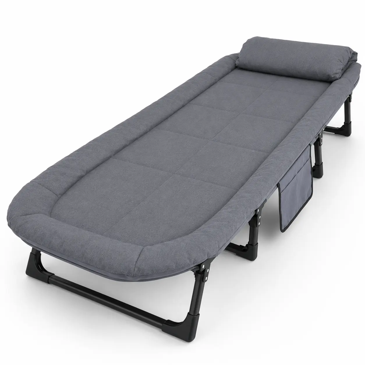6-Position Adjustable Folding Bed with Plush Mattress & Pillow, Heavy-Duty Portable Camping Cot for Adults, Comfortable Office Nap Bed, Guest Bed for Home, Outdoor Travel, Foldable Steel Frame, Supports Up to 300LBS