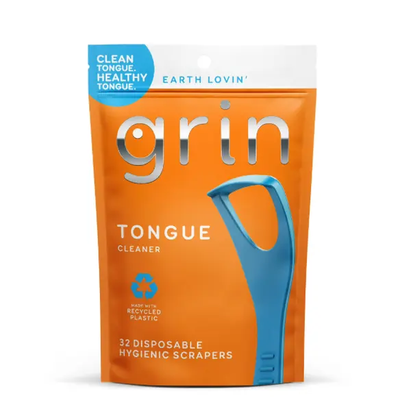 Grin Tongue Cleaner - 32 ct - Disposable, Hygienic Scraper, Made with Recycled Plastic, Safe Fold-Back Pick, Promotes Fresh Breath