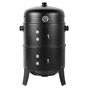 3-in-1 Charcoal Food Smoker BBQ grill with Built-in Thermometer, Air Vent, and 2 Access Doors, Suitable for Parties, Camping, Outdoor Cooking