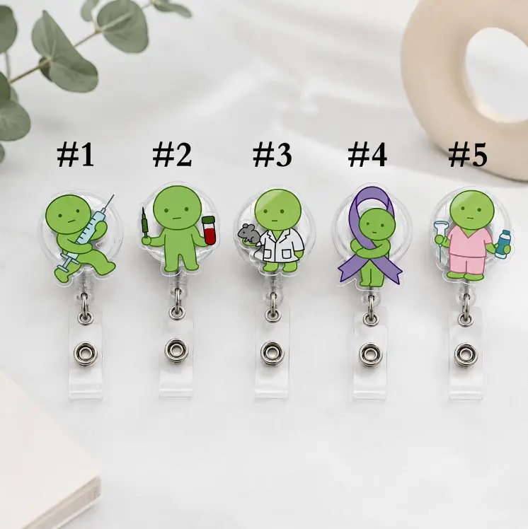 Smiski Science Research Sparkly Retractable Badge Reel Cute Micropipette, Purple Ribbon, Research, Ultrasound, Syringe Acrylic ID Holder