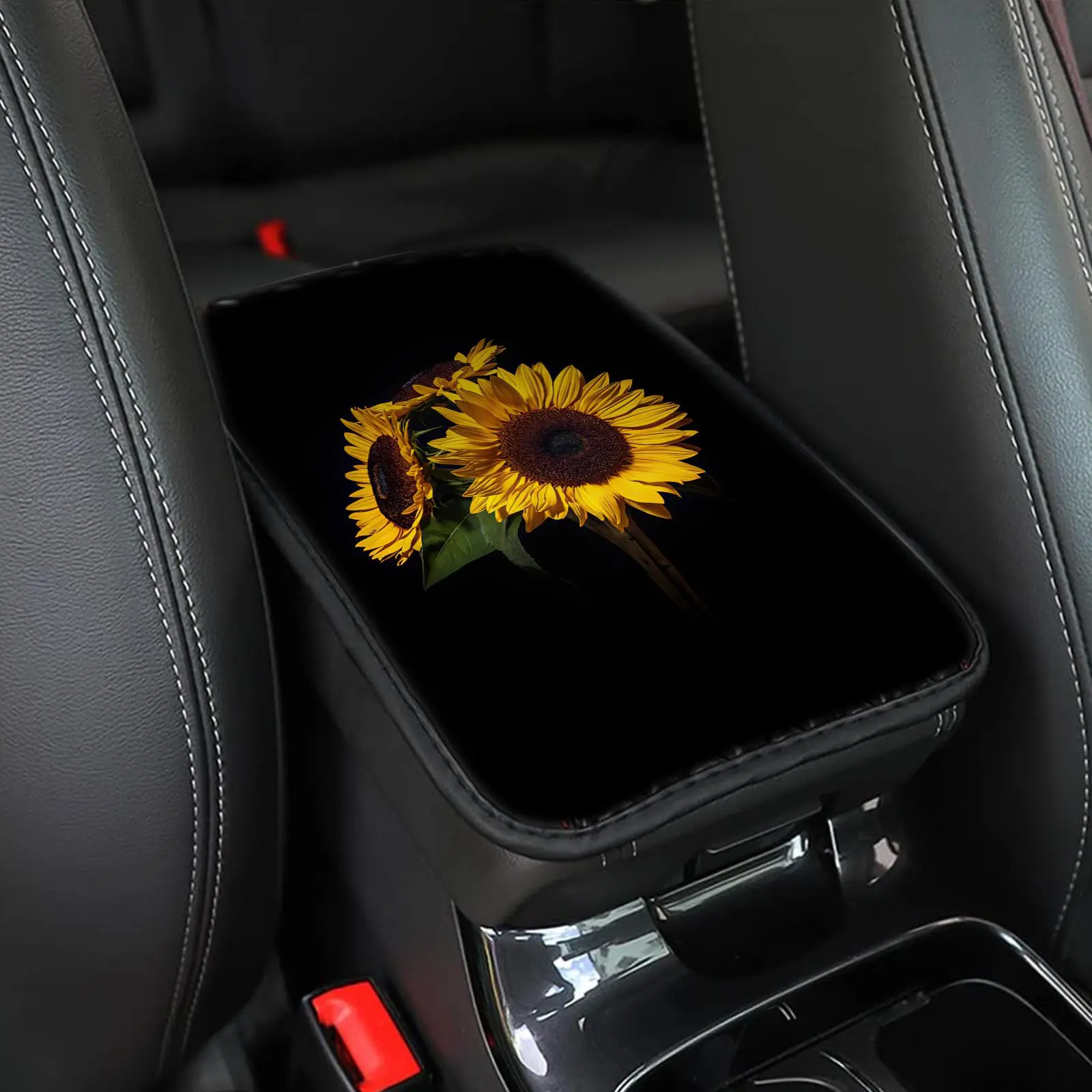 Sunflower Pattern Car Armrest Pad, Car Center Console Soft Armrest Cover with Non-slip Base & Convenient Band, Universal Car Interior Accessory, Aesthetic Car Accessory, Car Accessories Interior