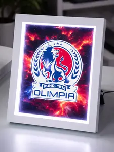 Shadow Box Frame LED Light With Glass 8x10 Soccer Team Edition Olimpia Fund. 1912 Modern White Frame High-Resolution Team Design Bright Glow Perfect Gift For Soccer Fans