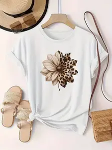 Plus Size, Women's Size S-5XL Oversized Short Sleeve T-Shirts - Casual Round Neck with Leopard & Floral print suitable for all- Daily Wear & Summer Parties, Comfortable Loose Fit T-Shirts, Multi-Color Options (Machine Washable)