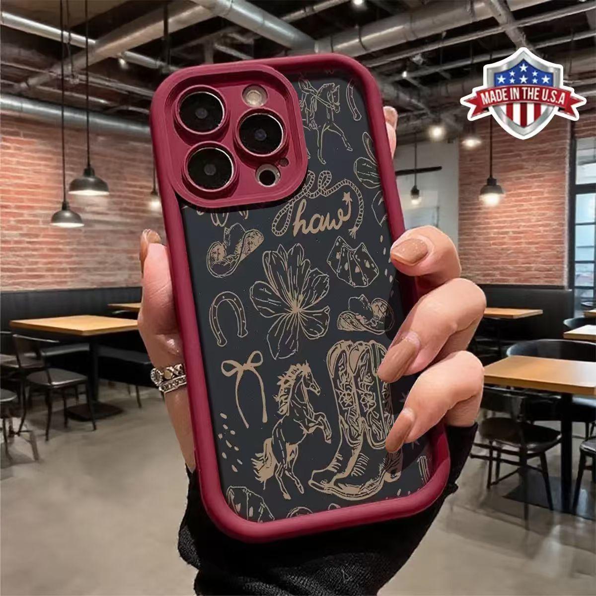Western Cowboy Style Phone Case for iPhone 17 16 15 14 Pro Max 13 12 11 XR XS Plus Shockproof  Anti Scratch Protective Slim TPU Cover