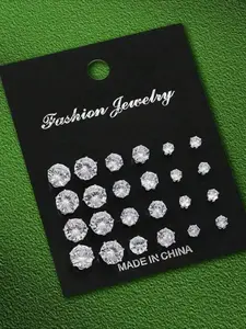 24 pcs punk geometric round square cubic zirconium earrings set imitation pearl earrings, Ear Studs, Earrings Jewelry, suitable for dates, daily wear, Valentine's Day, for both men and women Punk Style Earrings