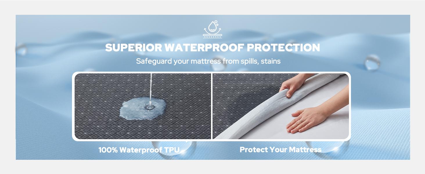 【BEDLORE】4-Grid Pattern Waterproof Fitted Sheet Mattress Protector, Soft & Breathable Fabric with Elastic Deep Pockets, Machine Washable, Ideal for Bedroom & Home Use