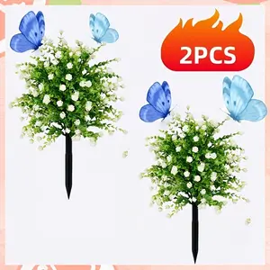 2pcs Premium Artificial Elegant White Camellia Ground Stakes, Spring and Summer Garden Decor Outdoor Home Greenery, Maintenance-Free, Evergreen All Seasons, Suitable for Busy Office Workers or Consumers Seeking a Low-Maintenance Garden Style