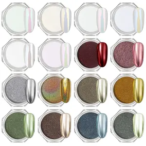 16Jars Chrome Nail Powder Magic White Pearl Kit Colored Mirror Effect Silver Gold Metallic Stuff Holographic Dip Nail Pigment Powder For Resin Craft & Nail Art Accessories Decoration Supplies