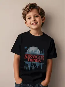 Stranger Things Cartoon Print Outdoor Fashion T-Shirt, Latest Design, Unisex Comfortable Short Sleeve Casual Tee