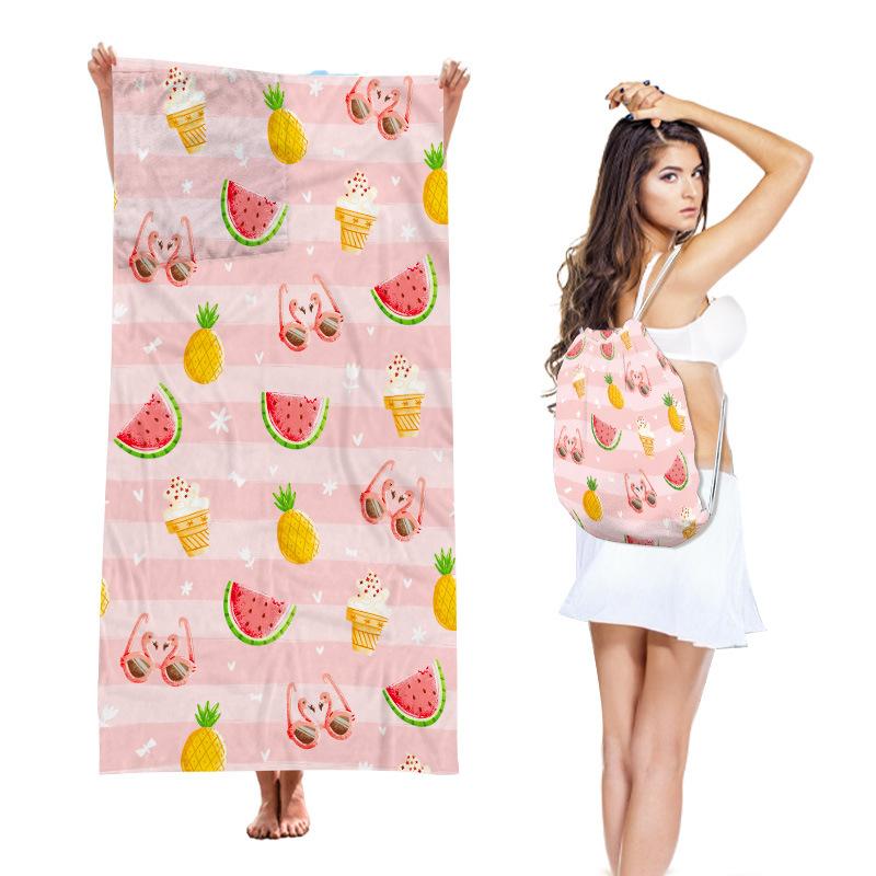 Two-in-One Beach Towel Backpack, Foldable Beach Towel Storage Bag, Microfiber Printed Beach Towel Yarn