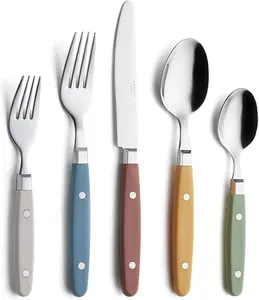 ANNOVA Silverware Set 20 Pieces Stainless Steel Color Handle With Rivet/Retro Style Flatware - 4 x Dinner Knife; 4 x Dinner Fork; 4 x Salad fork; 4 x Dinner Spoon; 4 x Dessert Spoon