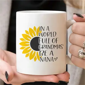 1 piece, 3A grade, IN A WORLD FULL OF GRANDMAS BE A NANA, funny humorous mug for grandma, 11 oz ceramic mug, gift coffee drinkware, best birthday/ house living/ party gift of tea cup from granddaughter, grandson