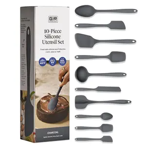 GIR: Get It Right 10 Piece Silicone Essentials Kitchen utensils set - Ladle, Spatula, Flip, Spoon & Spoonula - Non toxic cooking utensils for Nonstick Cookware, Cooking and Baking - Charcoal
