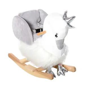 Qaba Rocking Horse Gift for Christmas Day Birthday, Kids Ride on Horse Swan Rocker with Sound, Plush Seat, Wooden Base, Safety Belt, for Toddlers 18-36 Months, White