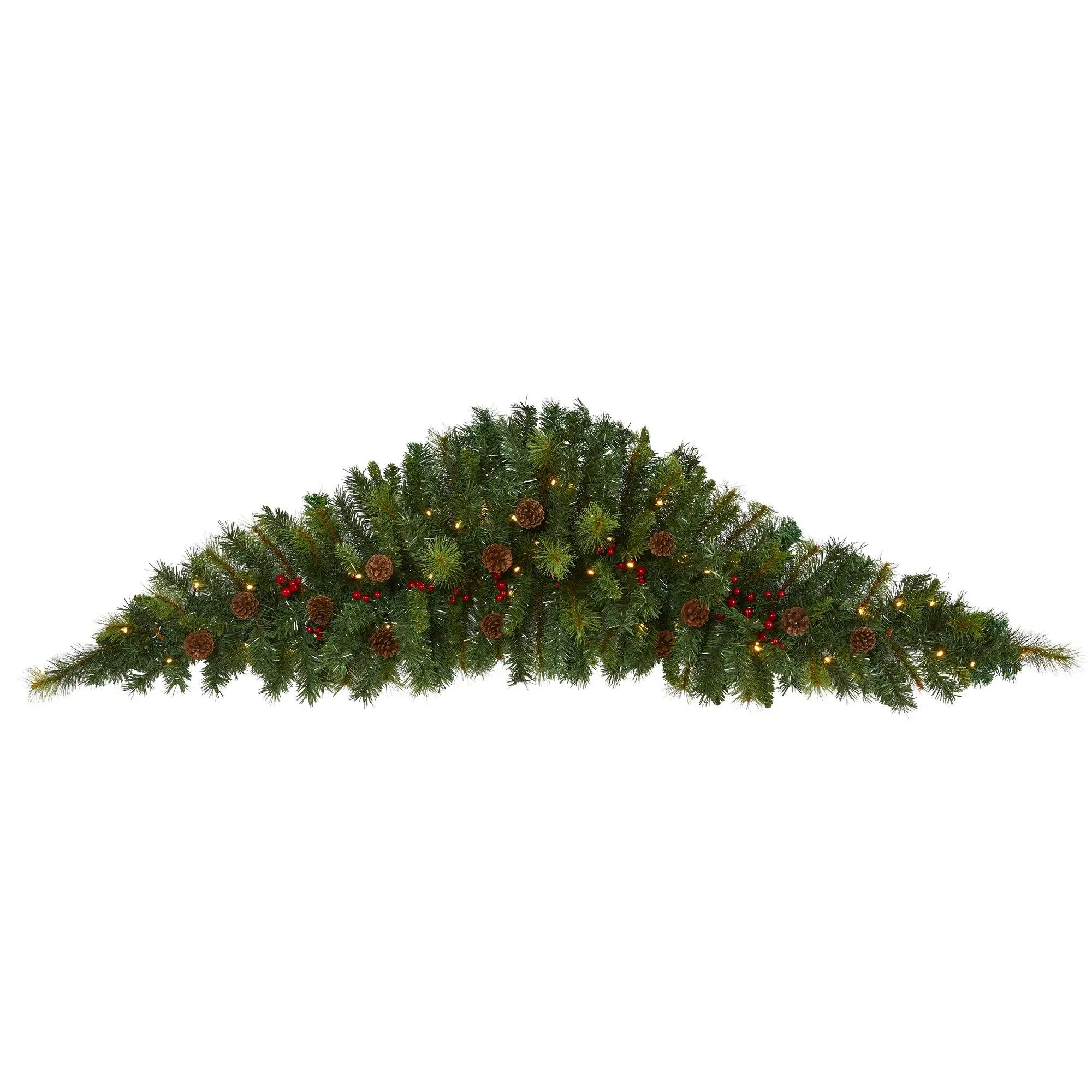 Traditional 6ft Artificial Christmas Swag Garland with 50 LED Lights, Holly Berries, Pine Cones - Festive Holiday Home Decorations Supplies
