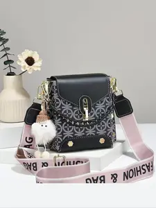 Women's Fashionable Geometric Pattern Crossbody Bag, Casual PU Leather Zipper Shoulder Bag for Daily Used, Trendy Versatile High-quality Daily Commuting Bag, Flap Crossbody Purse, Casual Crossbody Bags
