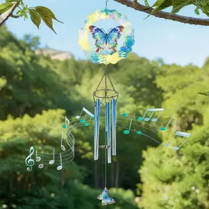 Outdoor Wind Chimes With Rotating Mandala Butterfly - Soothing Sound Metal Wind Chimes, Suitable For Balcony, Courtyard, And Indoor/Outdoor Decoration - Wind-Powered Musical Chimes